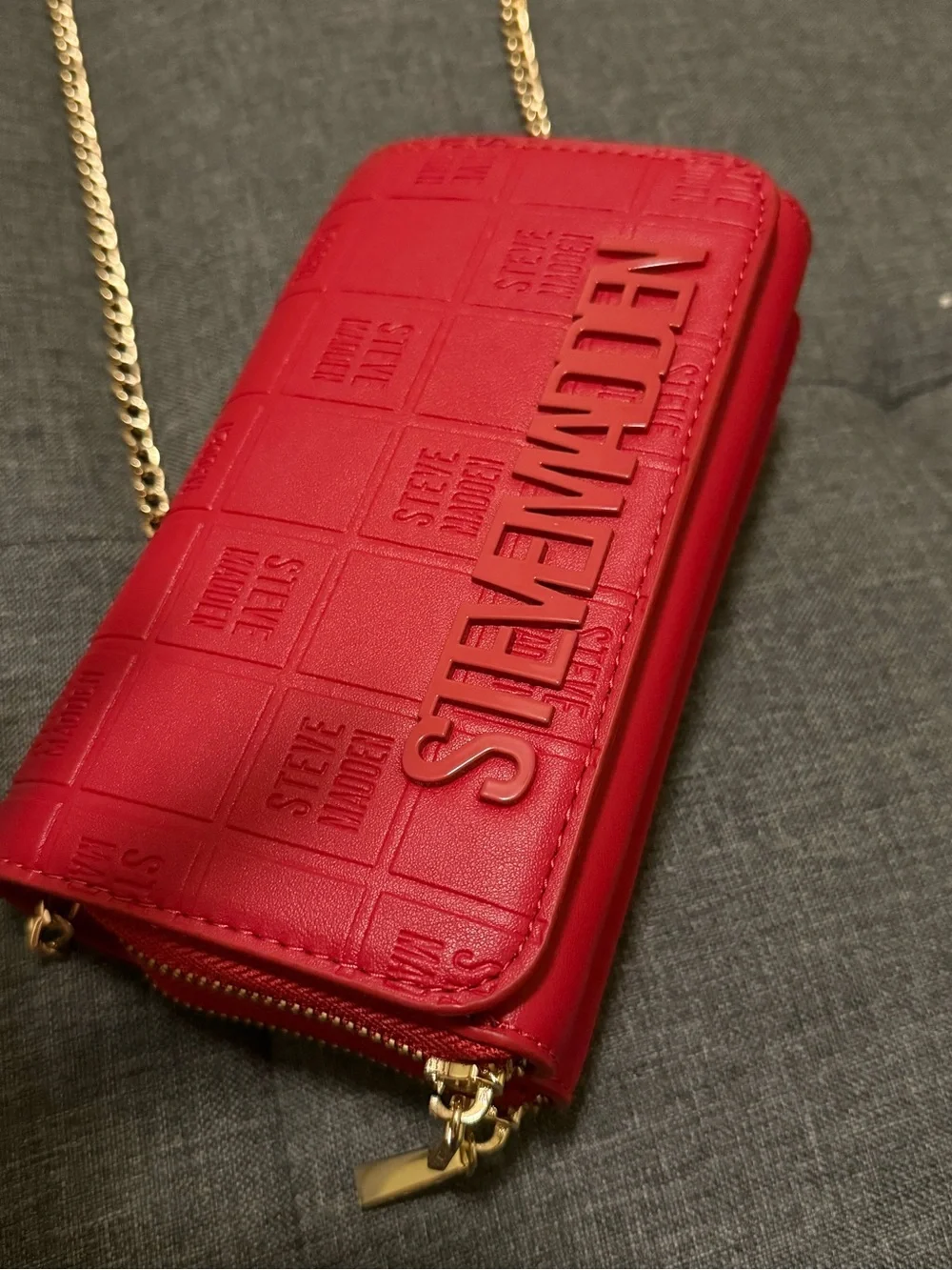 Steve Madden Red Logo Embossed Crossbody with Gold Chain